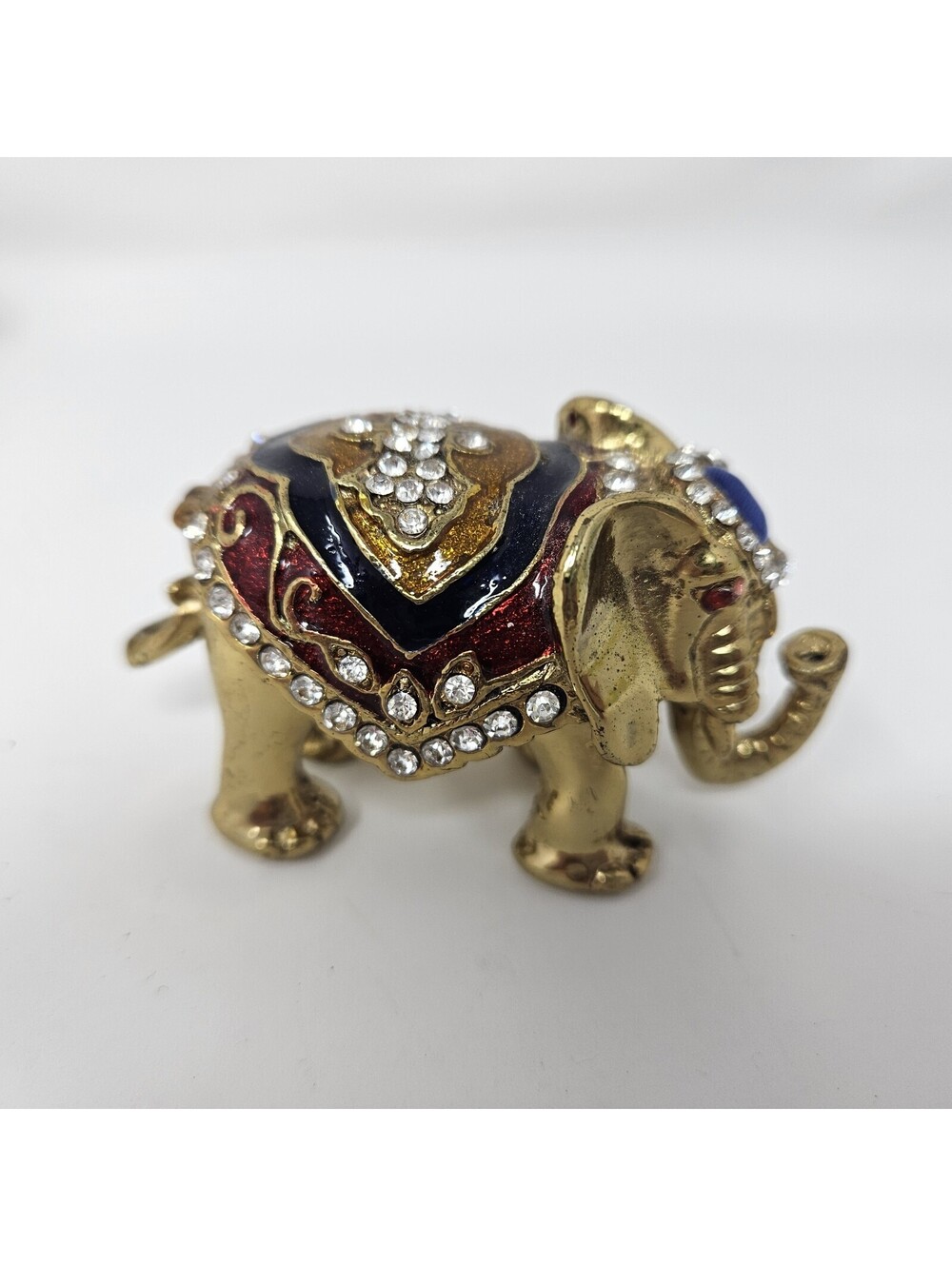 Jeweled Elephant Hinged Trinket Box Set 3 Gold Tone Rhinestones 4th Trunk Broken - Picture 8 of 16